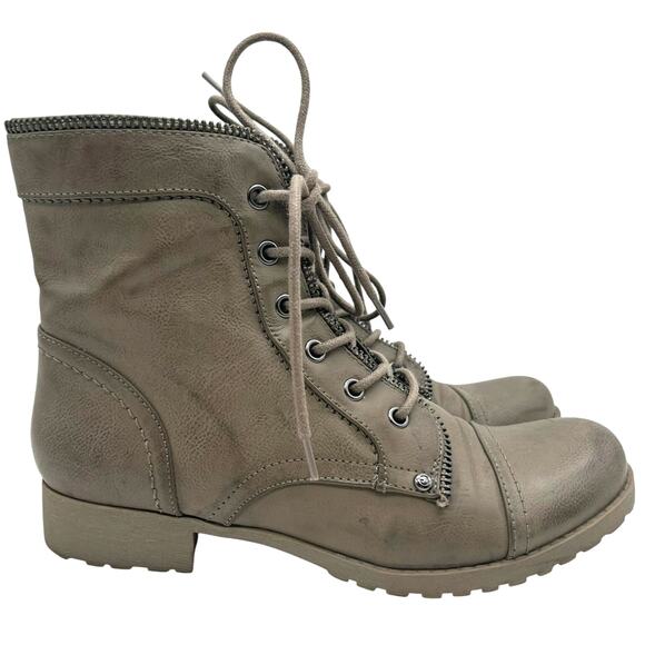 GUESS Combat Boots Cap Toe Lace Up Zipper Moto Biker Style 8.5 Neutral Taupe - Picture 2 of 9